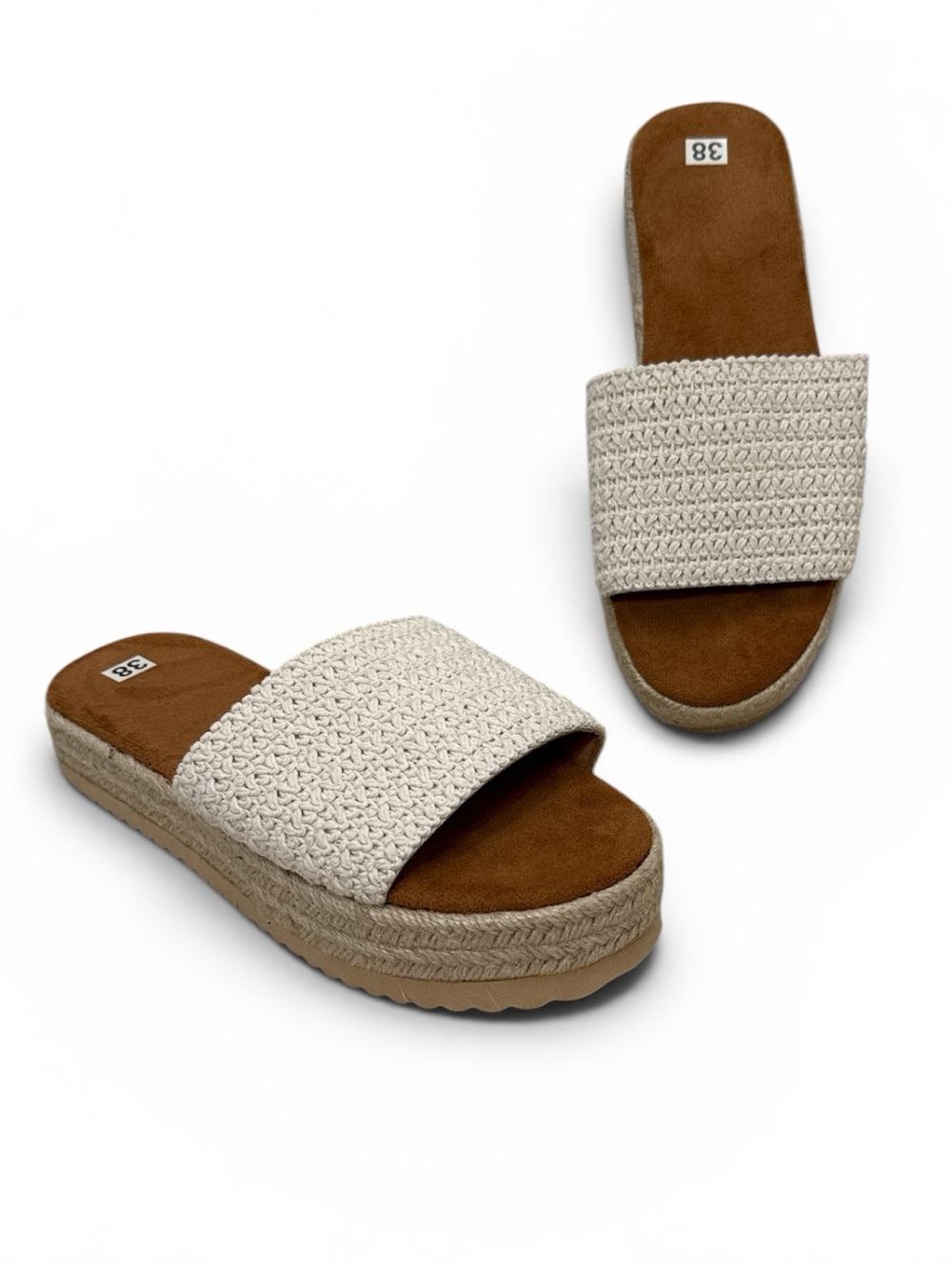 Womens Woven Rope Wedge Slip On Beige Espadrille Sandals Size 7